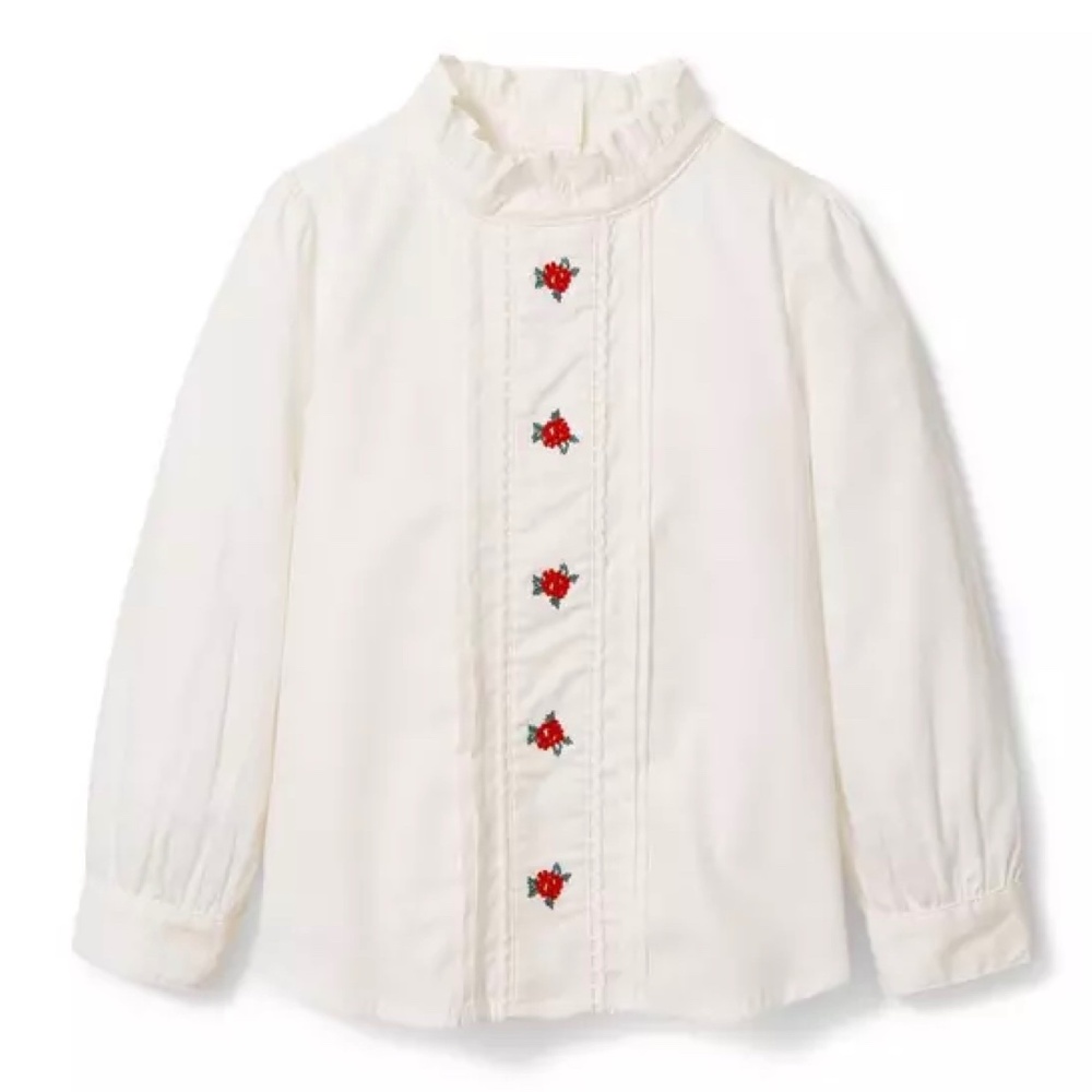 NWT - Janie and Jack - White Ruffle Embroidered Rose top - Size 6